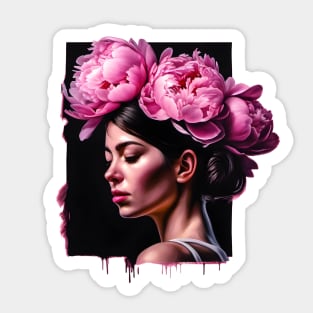 Flower girl with pink peonies Sticker